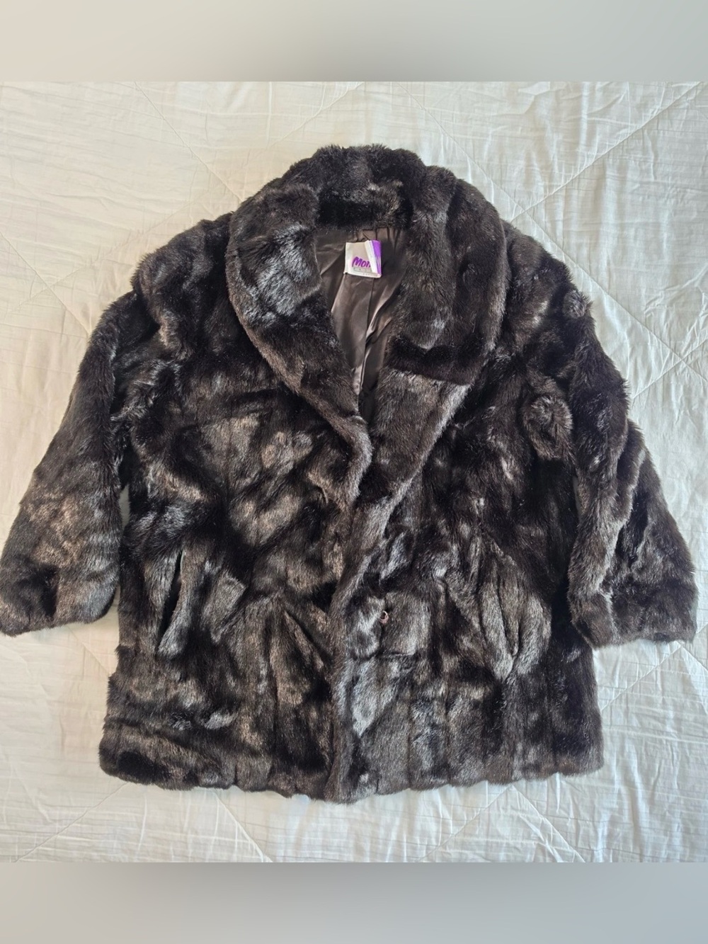 Vintage 80s Monterey Fashions Faux Fur Coat Dark Brown Lined  Made In USA